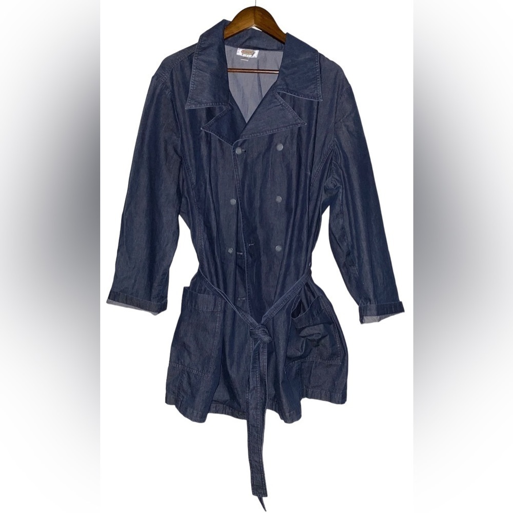 Talbot Notch Double Breasted Self Tie Denim Coat Jacket Plus Women 20W Casual